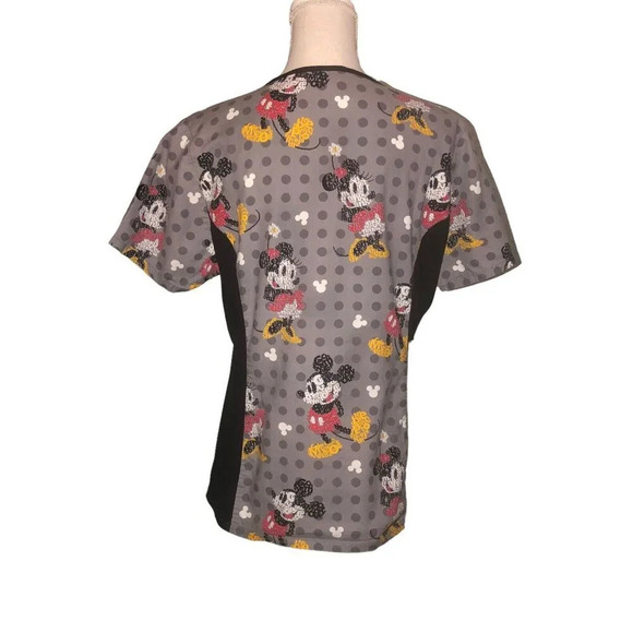 DISNEY Sz M Women’s Mickey & Minnie Gray V-Neck Pockets Short Sleeves Scrub Top - Picture 6 of 6